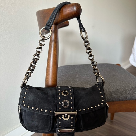 PRADA TESSUTO  AUTHENTIC BLACK SUEDE BUCKLE BAG RARE - Picture 8 of 17